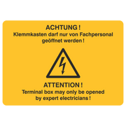 Klemmkasten darf nur von Fachpersonal geöffnet werden!