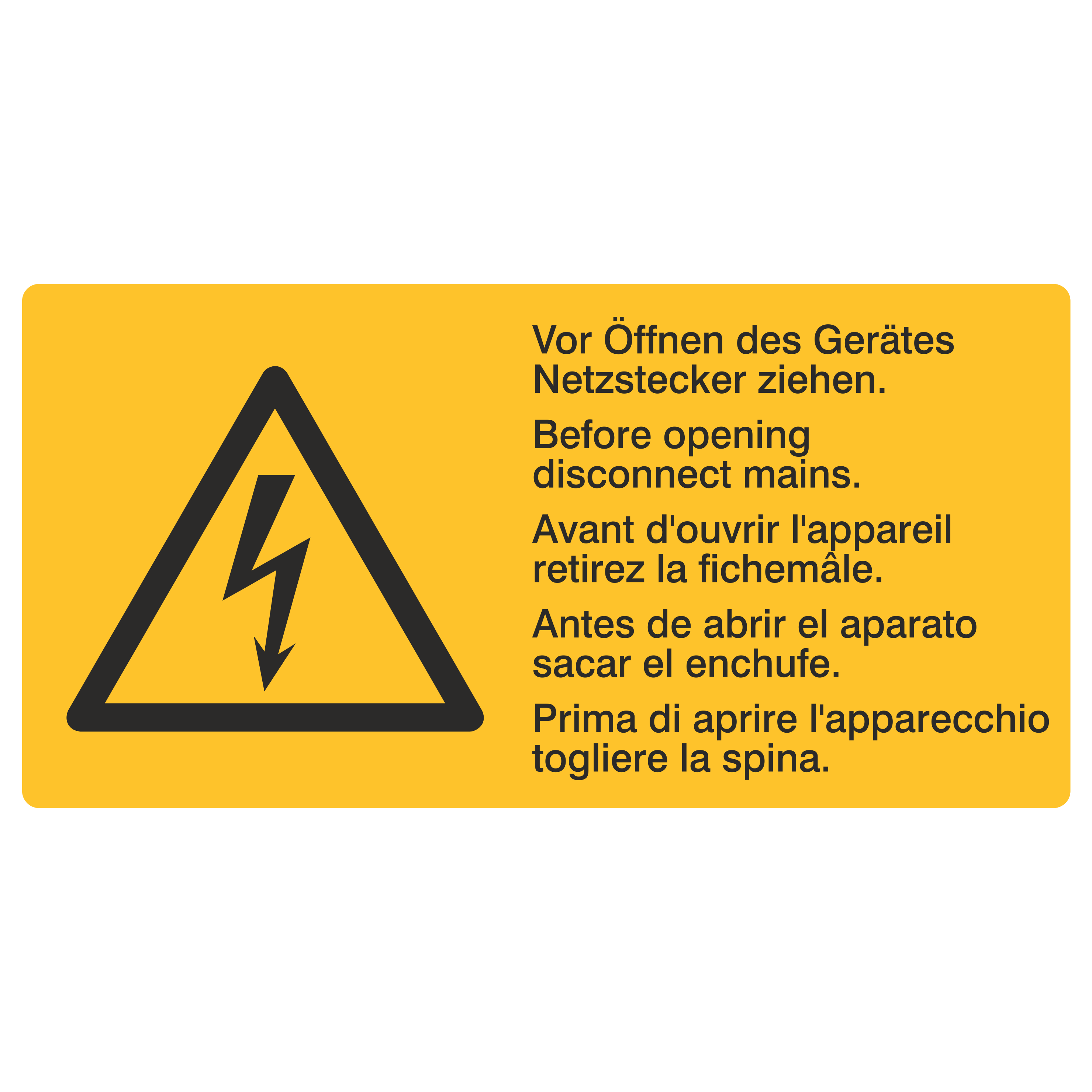 Vor Öffnen des Gerätes Netzstecker ziehen
