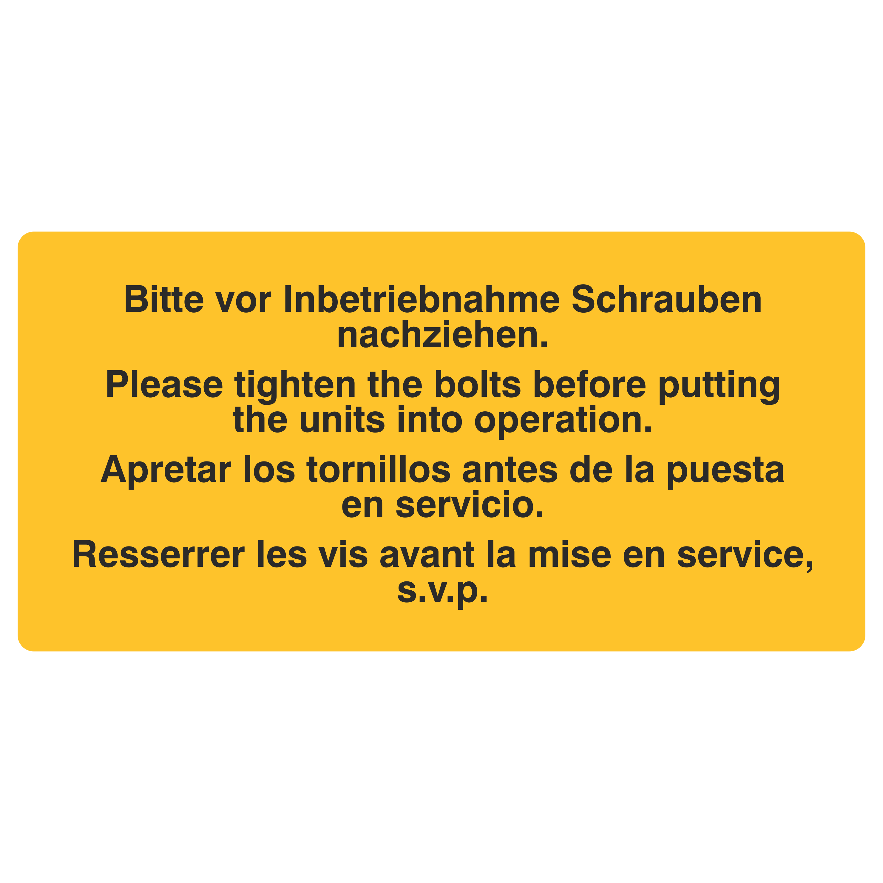 Bitte vor Inbetriebnahme Schrauben nachziehen
