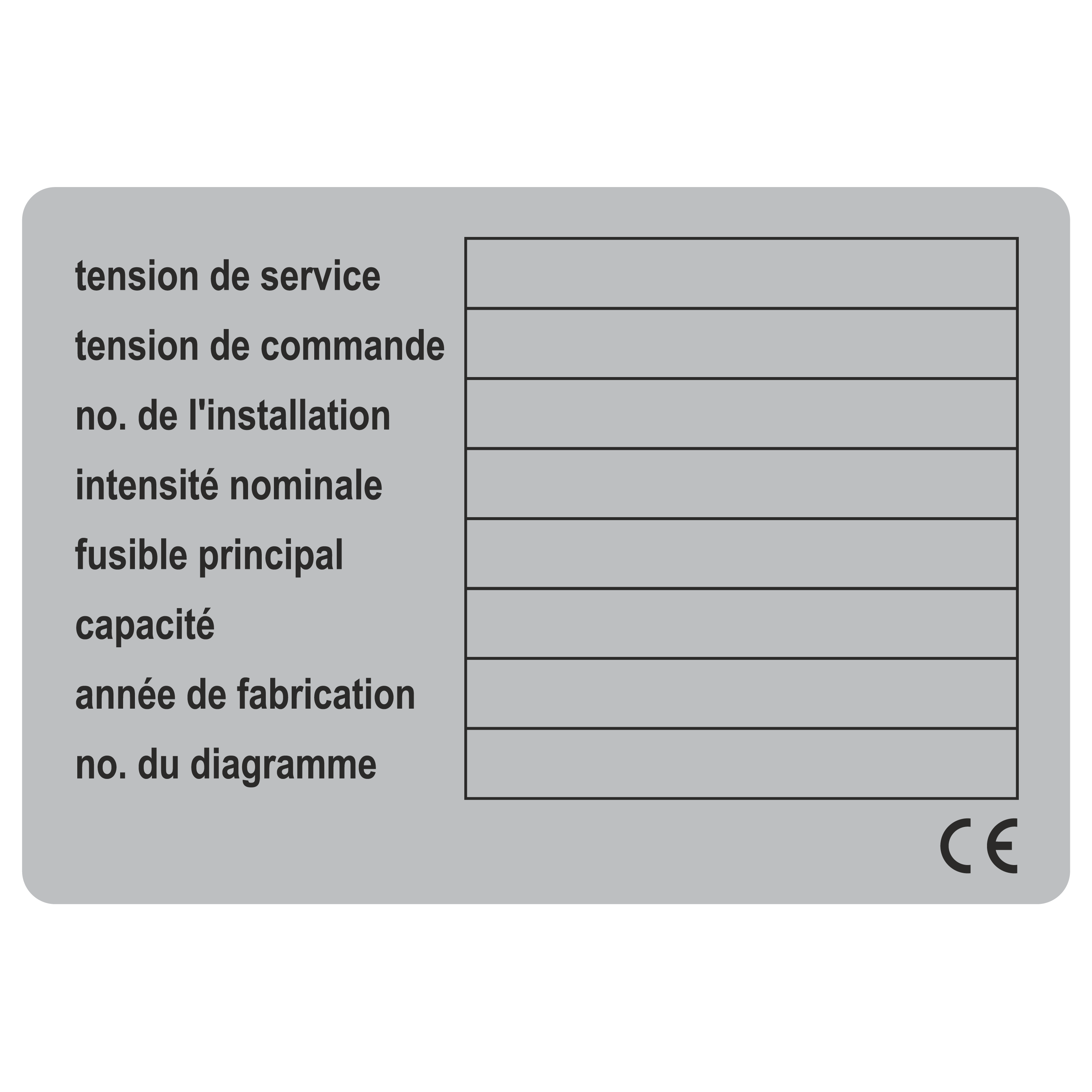 Leistungsetikett / Betriebsspannung_Steuerspannung_Anlagen Nr._Nennstrom_...