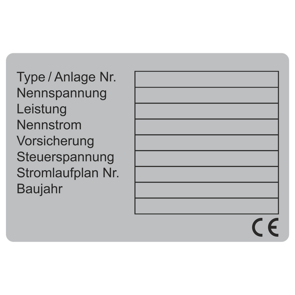 Leistungsetikett / Type_AnlagenNr._Nennspannung_Leistung_Nennstrom_...