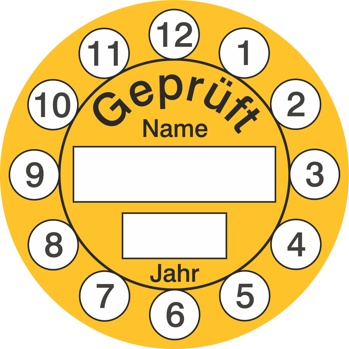 Prüfetiketten / Geprüft / 12 Monate / Jahr selbst beschriftbar