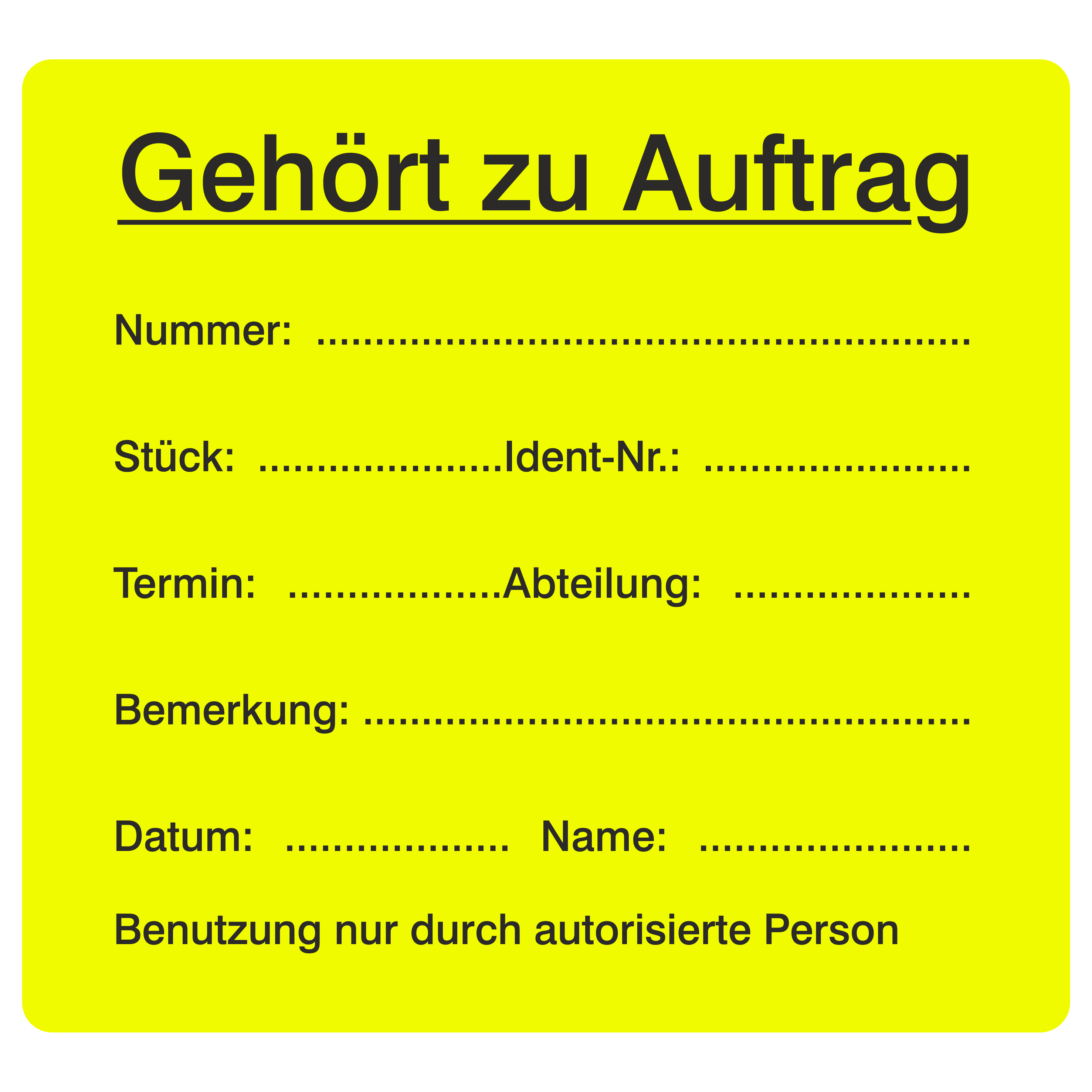 QM-Etikett / Gehört zu Auftrag