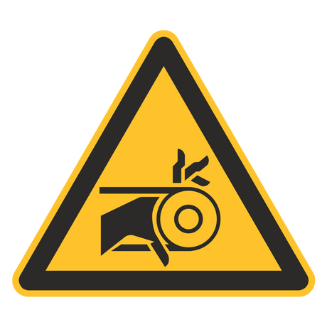 Warnzeichen / Warnung vor Handverletzung durch Riemenantrieb