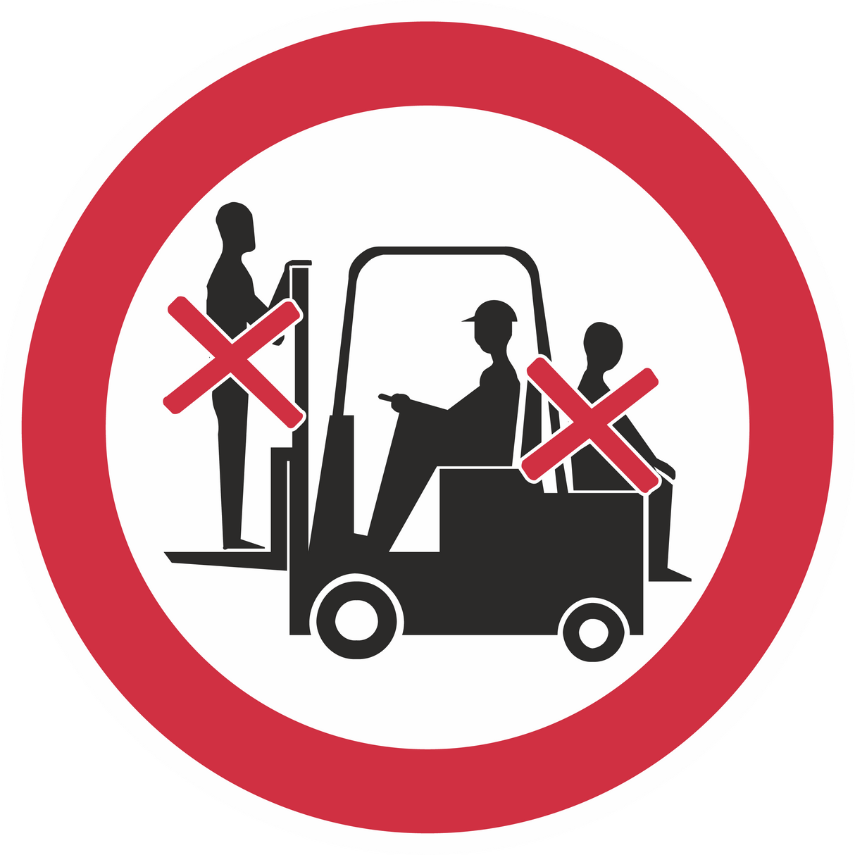 Verbotszeichen / Mitfahren auf dem Gabelstapler verboten