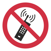 Verbotszeichen / Eingeschaltete Mobiltelefone verboten