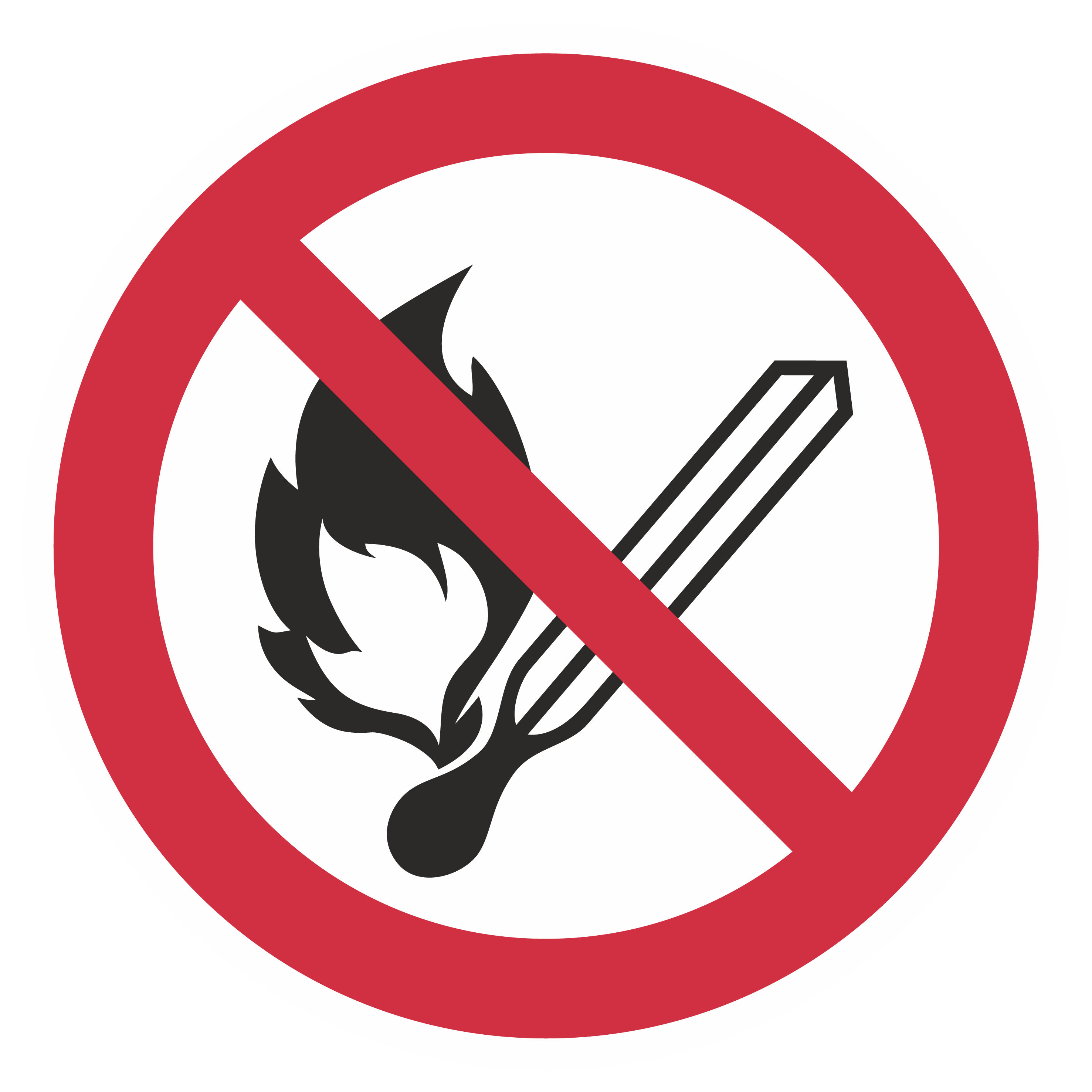 Verbotszeichen / Keine offene Flamme, Feuer, offene Zündquelle und Rauchen verboten