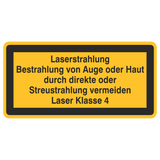 Laserwarnetikett / Laserstrahlung Bestrahlung von Auge oder Haut durch direkte oder Streustrahlung vermeiden / Laser Klasse 4