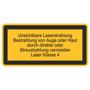 Laserwarnetikett / Unsichtbare Laserstrahlung Bestrahlung von Auge oder Haut durch direkte oder Streustrahlung vermeiden / Laser Klasse 4
