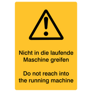 Betriebskennzeichnung / Nicht in die laufende Maschine greifen DE/ENG