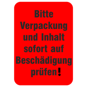 Verpackungskennzeichnung - Bitte Verpackung und Inhalt sofort auf Beschädigung prüfen!